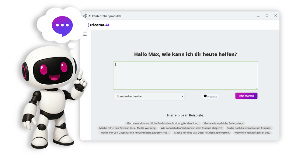Dein intelligentes Werkzeug der tricoma AI Content Chat