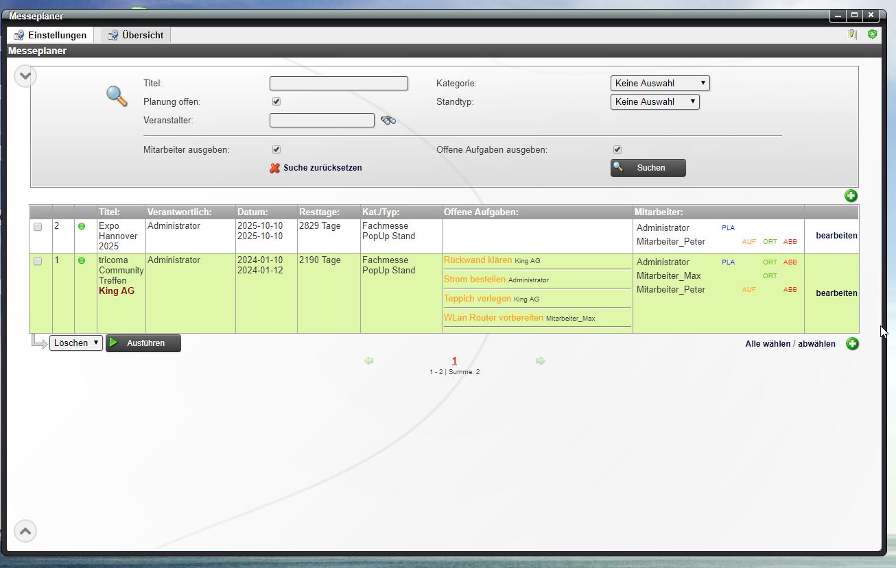 Messeplanung Software Online Erp Management