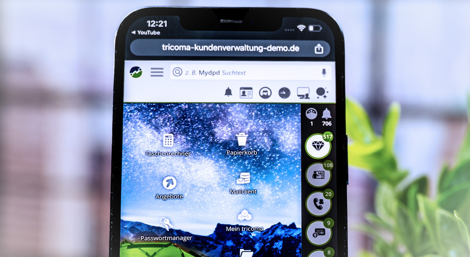 Smartphone responsive Design tricoma Warenwirtschaft