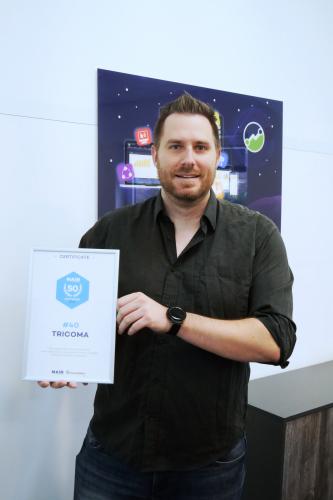 CEO Mario Alka mit Zertifikat Main Software Award