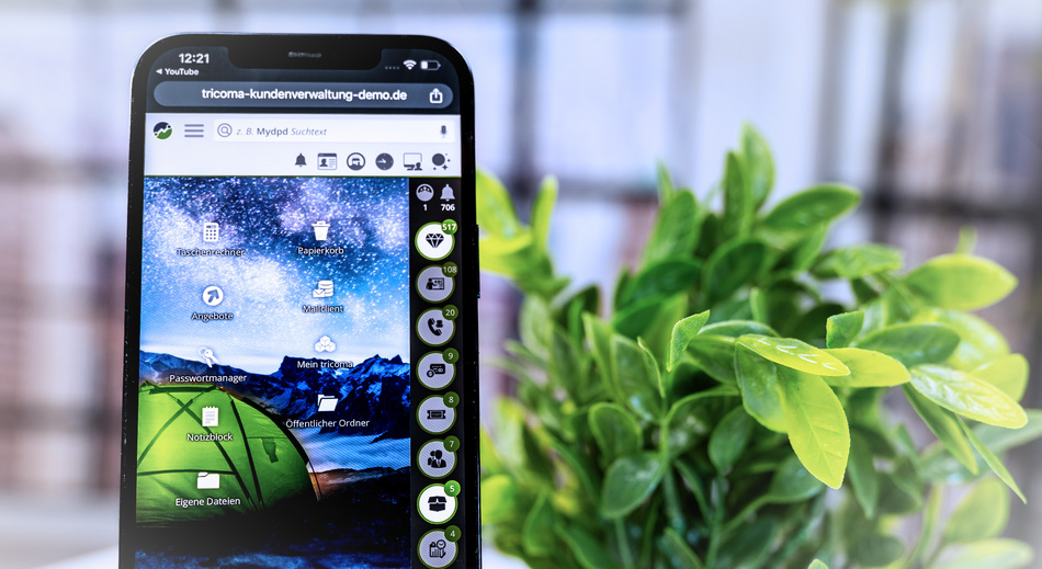 ERP tricoma Startseite auf Handy