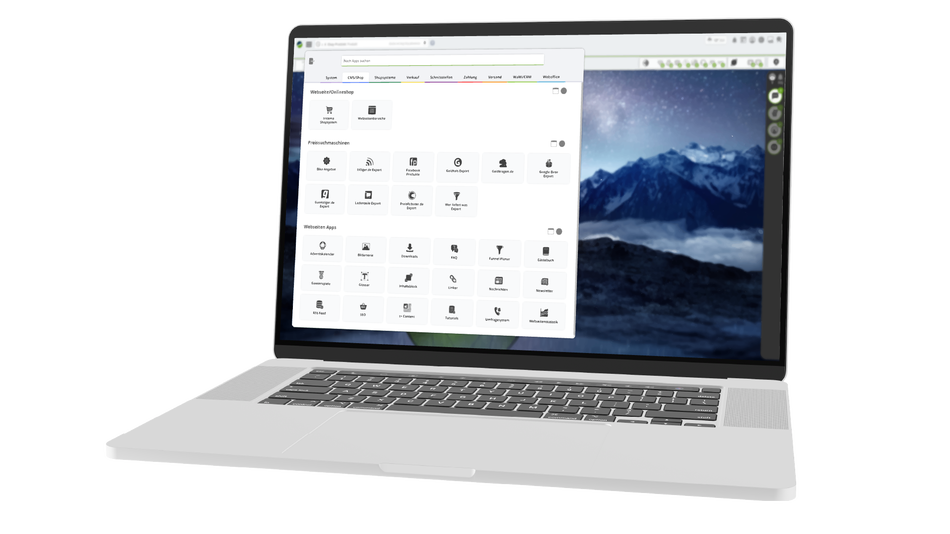 Seitenansicht Laptop tricoma CMS Apps