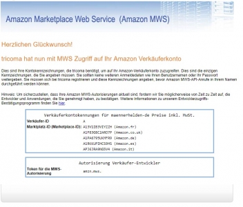 MWS-Zugangsdaten: Erzeugen und Verwalten der Verbindungsdaten zur Amazon API