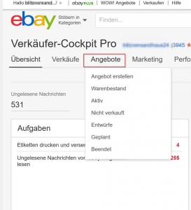 Hinterlegen von Artikelnummern (SKU/Bestandseinheiten) bei ebay ber Ihren ebay Account