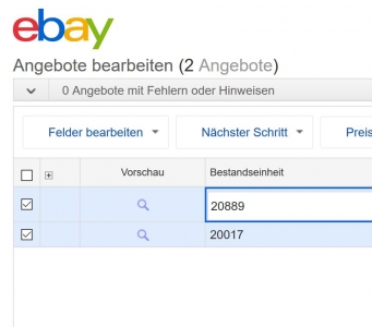 Hinterlegen von Artikelnummern (SKU/Bestandseinheiten) bei ebay ber Ihren ebay Account
